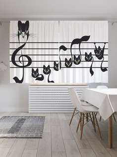 Шторы под лён «Кошачьи ноты», серия Oxford DeLux, 290х180 см Joy Arty