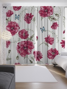 JoyArty Шторы с фотопечатью «Цветочная феерия с бабочками» из сатена, 290х265 см