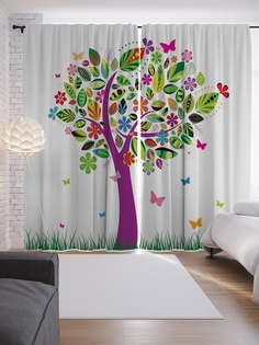 Шторы с фотопечатью "Сказочное дерево и бабочки" из сатена, 290х265 см Joy Arty