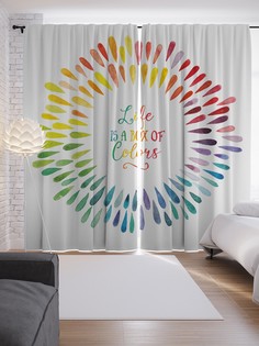 Шторы с фотопечатью JoyArty «Коробка с красками» из сатена, 290х265 см