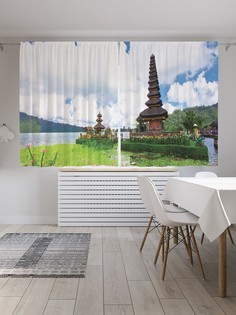 Шторы с фотопечатью "Плывущий храм" из сатена, 290х180 см Joy Arty
