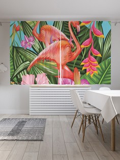 Шторы под лён «Фламинго в цветах», серия Oxford DeLux, 290х180 см Joy Arty