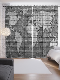 Шторы с фотопечатью "Карта на стене" из сатена, 290х265 см Joy Arty
