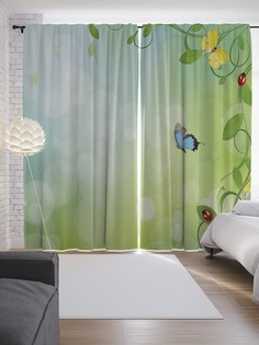 Шторы с фотопечатью JoyArty «Божьи коровки и бабочки» из сатена, 290х265 см