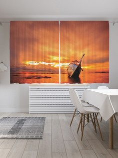Шторы с фотопечатью "Лодка на берегу" из сатена, 290х180 см Joy Arty