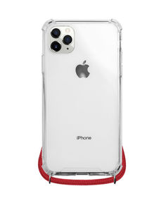 Чехол с ремешком на плечо / шею прозрачный для iPhone 11 Pro, красный шнурок, Crossbody Deppa