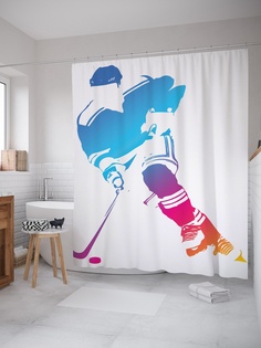 Штора (занавеска) для ванной «Хоккейный облик» из ткани, 180х200 см с крючками Joy Arty
