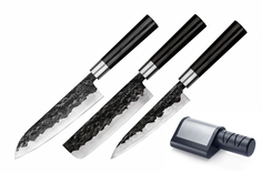Комплект из 3 кухонных ножей Samura BLACKSMITH и точилки