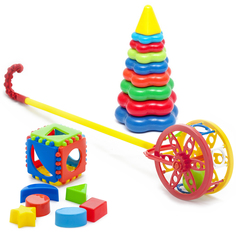 Набор развивающий Carolina Toys Каталка Колесо+ Кубик лог. малый+ Пирамида детская большая
