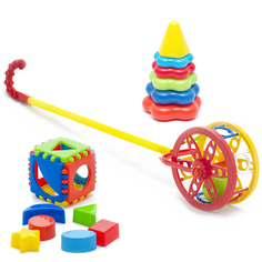 Набор развивающий Carolina Toys Каталка Колесо+ Кубик лог. малый+ Пирамида детская малая