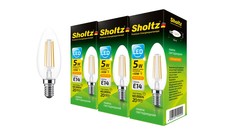 Комплект из 3 светодиодных филаментных ламп Sholtz свеча 5Вт E14 2700К C37 220-240В стекло