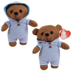 Мягкая игрушка ABtoys Knitted, Мишка вязаный, 22 см, в голубом комбинезончике