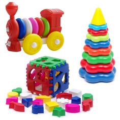 Развивающие игрушки Karolina Toys Кубик лог. Бол.+Пирамида Бол.+Констр.-каталка Паровозик