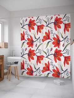 Штора для ванной JoyArty "Красивые маки" из сатена, 180х200 см с крючками