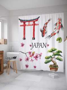 Штора для ванной JoyArty "Особенности Японии" из сатена, 180х200 см с крючками