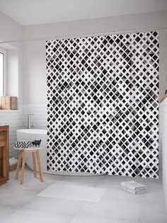 Штора для ванной JoyArty "Пирамиды моно" из сатена, 180х200 см с крючками