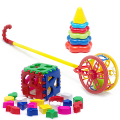Развивающие игрушки Karolina Toys Каталка-Колесо+Кубик лог. Большой+Пирамида малая