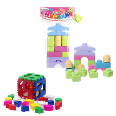 Развивающие игрушки Karolina Toys Кубик лог.большой+Конструктор КНОПИК 14 дет.(Пастель)
