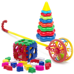 Развивающие игрушки Karolina Toys 3в1 Каталка Колесо+Кубик лог. большой+Пирамида большая