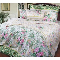 Пододеяльник евро макси 220х240 см перкаль Римский дворик зеленый Ивановотекстиль