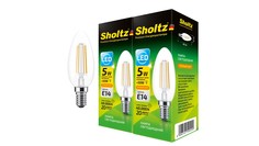 Комплект из 2 светодиодных филаментных ламп Sholtz свеча 5Вт E14 2700К C37 220-240В стекло