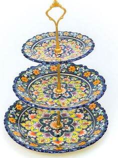 Конфетница трехъярусная с ручной росписью ЭРК443 БЕК и РР