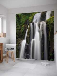 Штора для ванной JoyArty "Неудержимый водопад" из сатена, 180х200 см с крючками