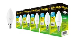 Комплект из 5 светодиодных ламп Sholtz свеча 7Вт E14 4200К C37 220-240В пластик