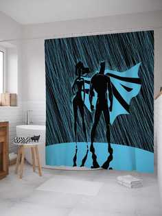 Штора для ванной JoyArty "Супергерои в ночи" из сатена, 180х200 см с крючками