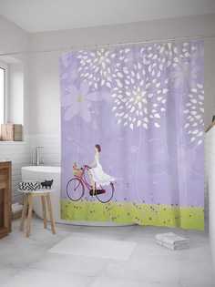 Штора для ванной JoyArty "Мобильная цветочница" из сатена, 180х200 см с крючками