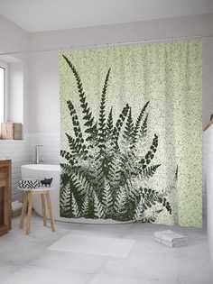 Штора для ванной JoyArty "Древний папоротник" из сатена, 180х200 см с крючками