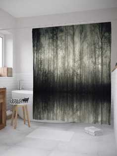 Штора для ванной JoyArty "Лесной мрак" из сатена, 180х200 см с крючками