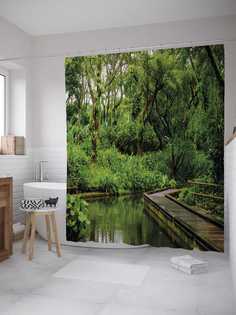 Штора для ванной JoyArty "Набережная для прогулок" из сатена, 180х200 см с крючками