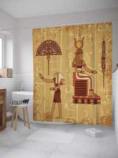 Штора для ванной JoyArty "Рисунки в гробнице" из сатена, 180х200 см с крючками