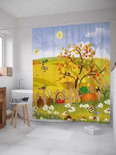 Штора для ванной JoyArty "Солнечный двор" из сатена, 180х200 см с крючками