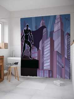 Штора для ванной JoyArty "Супермен охраняет город" из сатена, 180х200 см с крючками