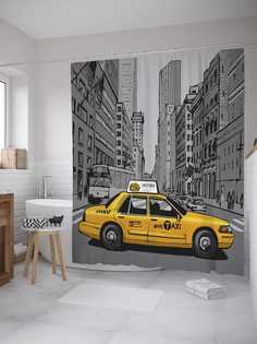 Штора для ванной JoyArty "Яркие такси мегаполиса" из сатена, 180х200 см с крючками