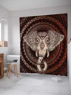 Штора для ванной JoyArty "Слоновая мандала" из сатена, 180х200 см с крючками