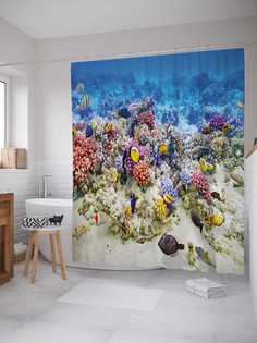 Штора для ванной JoyArty "Морские краски" из сатена, 180х200 см с крючками