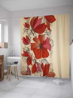 Штора для ванной JoyArty "Цветущая полоса" из сатена, 180х200 см с крючками