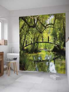 Штора для ванной JoyArty "Романтический мостик" из сатена, 180х200 см с крючками