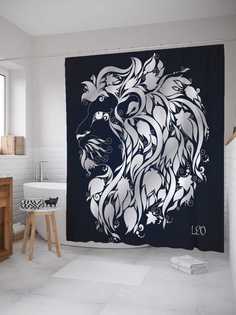 Штора для ванной JoyArty "Звездный лев" из сатена, 180х200 см с крючками