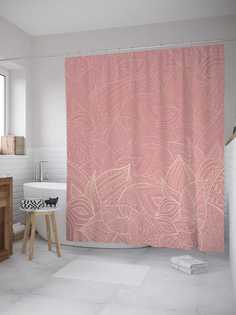 Штора для ванной JoyArty "Контуры цветов" из сатена, 180х200 см с крючками