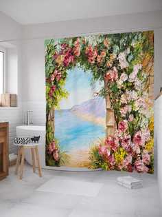 Штора для ванной JoyArty "Арка роз" из сатена, 180х200 см с крючками