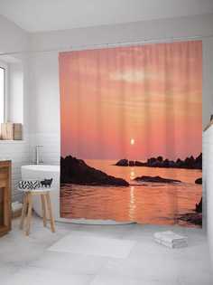 Штора для ванной JoyArty "Каменистые берега" из сатена, 180х200 см с крючками