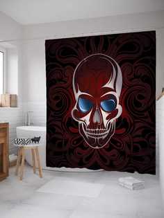 Штора для ванной JoyArty "Мрачный череп" из сатена, 180х200 см с крючками