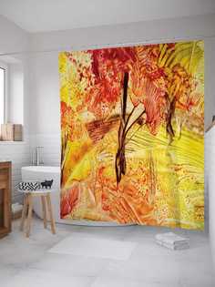 Штора для ванной JoyArty "На холмах фантазии" из сатена, 180х200 см с крючками