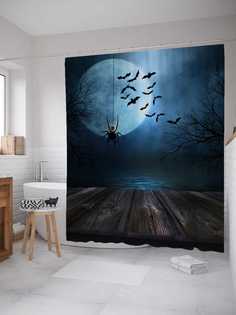 Штора для ванной JoyArty "Спускающийся паук" из сатена, 180х200 см с крючками