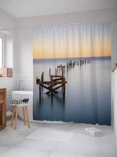 Штора для ванной JoyArty "Вечное озеро" из сатена, 180х200 см с крючками