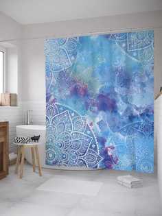 Штора для ванной JoyArty "Облачные кружева" из сатена, 180х200 см с крючками